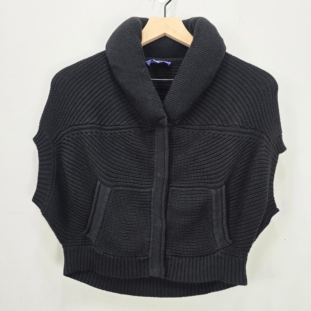 Vintage Y2K Vivienne Tam Rare Sweater Cardigan Vest S Black Chunky Short Sleeve
